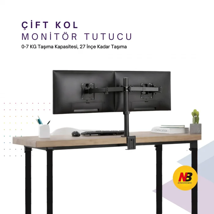 Masaüstü Ayarlanabilir 14-32” Çift Kol Monitör Tutucu SK14-32ÇİFTKOL