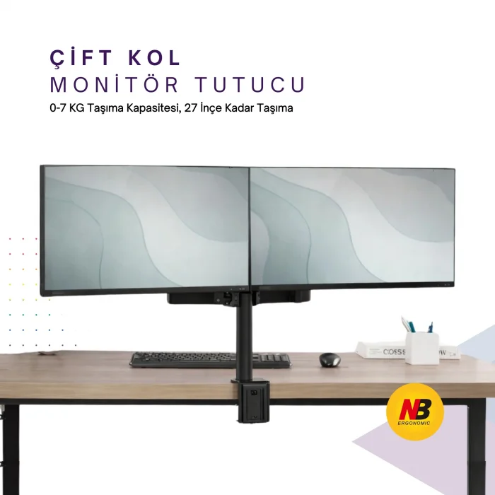 Masaüstü Ayarlanabilir 14-32” Çift Kol Monitör Tutucu SK14-32ÇİFTKOL
