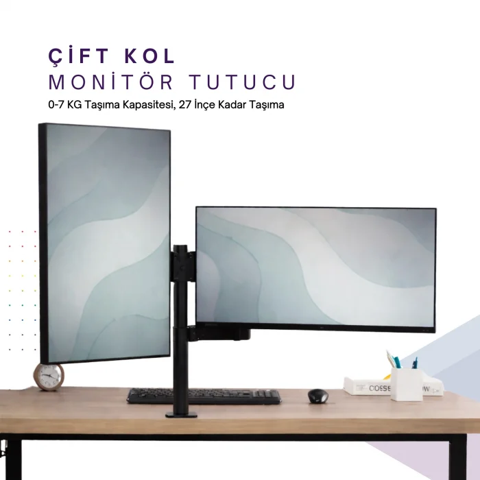 Masaüstü Ayarlanabilir 14-32” Çift Kol Monitör Tutucu SK14-32ÇİFTKOL