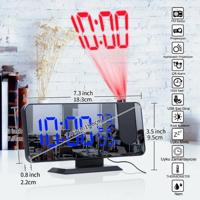 DailyLink Çok Fonksiyonlu Masaüstü Saat (FM Radio Alarm Projeksiyon Sıcaklık Alarm)