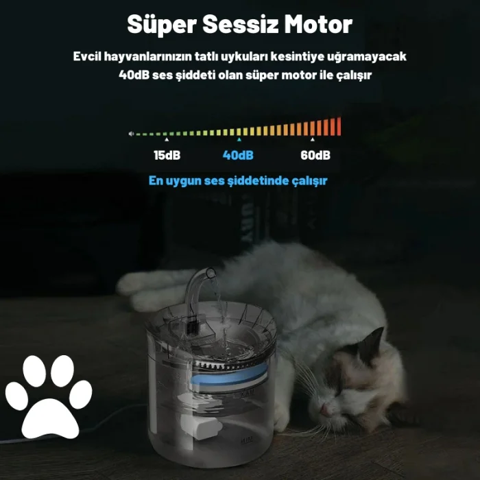 DailyLink Kedi Köpek Için Sessiz Şeffaf Otomatik Su Pınarı Su Çeşmesi Su Sebili