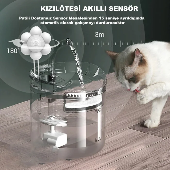 DailyLink Hareket Sensörlü Kedi Köpek Için Sessiz Şeffaf Otomatik Su Pınarı Çeşmesi Sebili