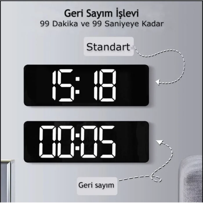 DailyLink Kumandalı Duvara Monte Dijital Duvar Masa Saati Geri Sayım Sıcaklık Tarih Alarm