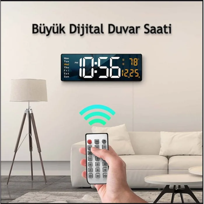 DailyLink Kumandalı Duvara Monte Dijital Duvar Masa Saati Geri Sayım Sıcaklık Tarih Alarm