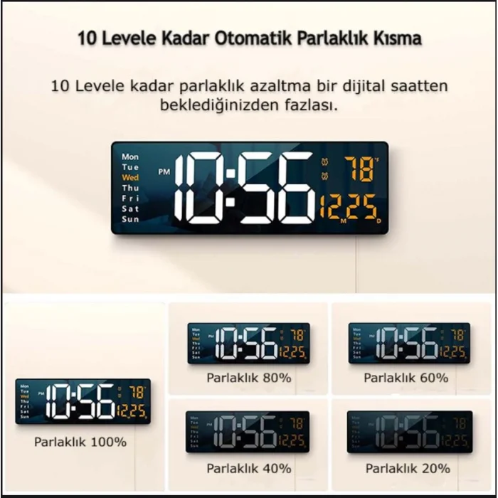 DailyLink Kumandalı Duvara Monte Dijital Duvar Masa Saati Geri Sayım Sıcaklık Tarih Alarm