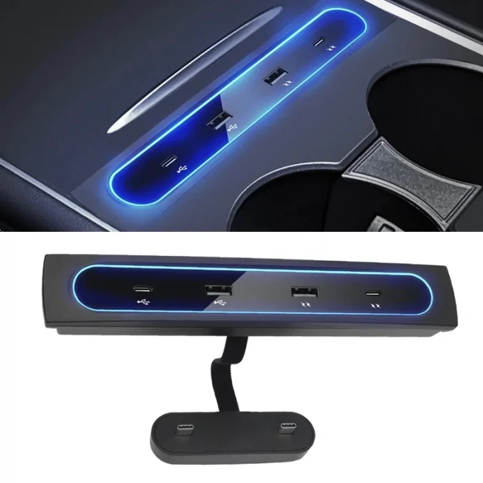 2021-2022 Tesla Model 3/Y Uyumlu 27W Hızlı Şarj USB Hub İstasyonu & Araç Adaptörü