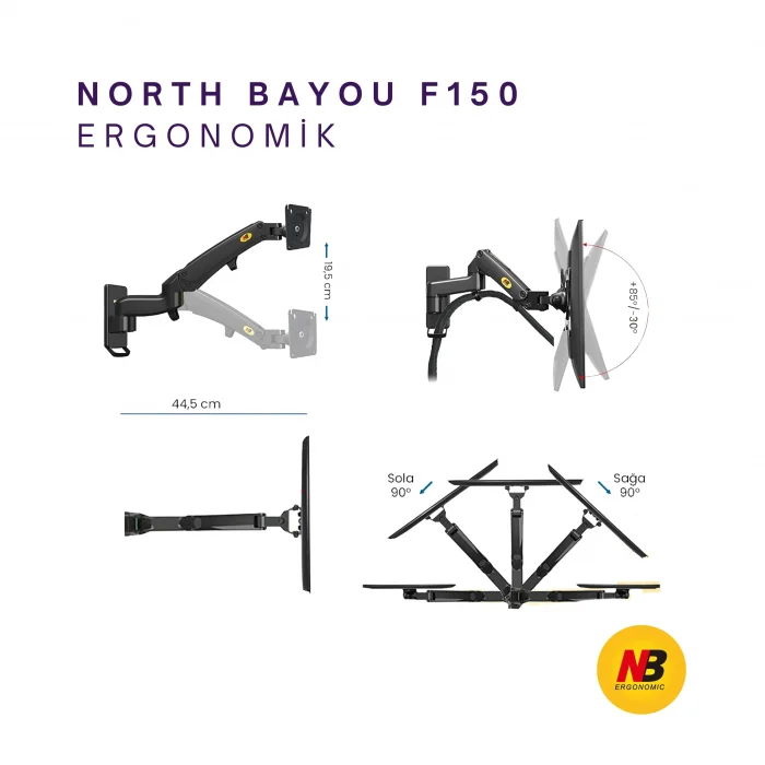 North Bayou NB F150 Ergonomik Duvar LED TV Monitör Tutucu