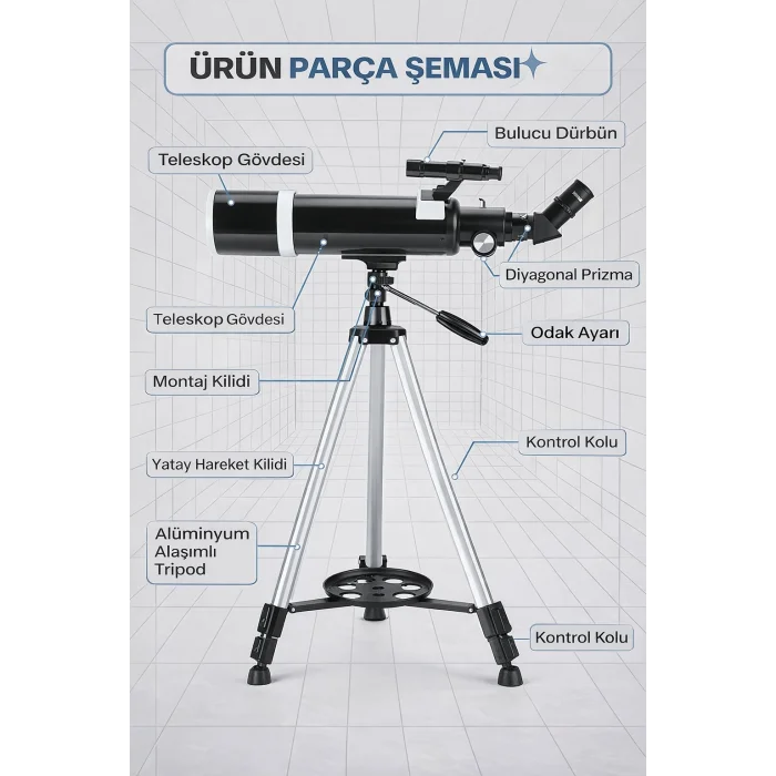 Dailytech 80mm Astronomi Teleskop 600mm odak Kumandalı 3x Barlow Lens Setli Yetişkinler & Yeni başlayanlar