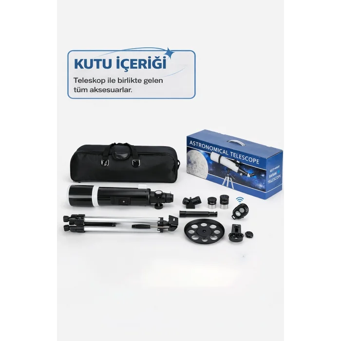 Dailytech 80mm Astronomi Teleskop 600mm odak Kumandalı 3x Barlow Lens Setli Yetişkinler & Yeni başlayanlar