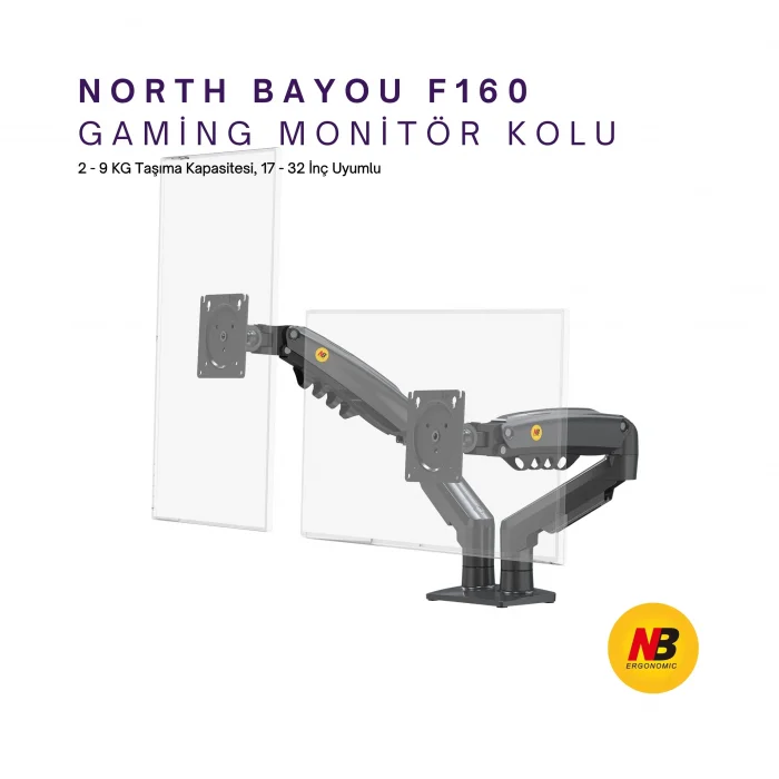 North Bayou NB F160 Çift Kol Amortisörlü Monitör Tutucu