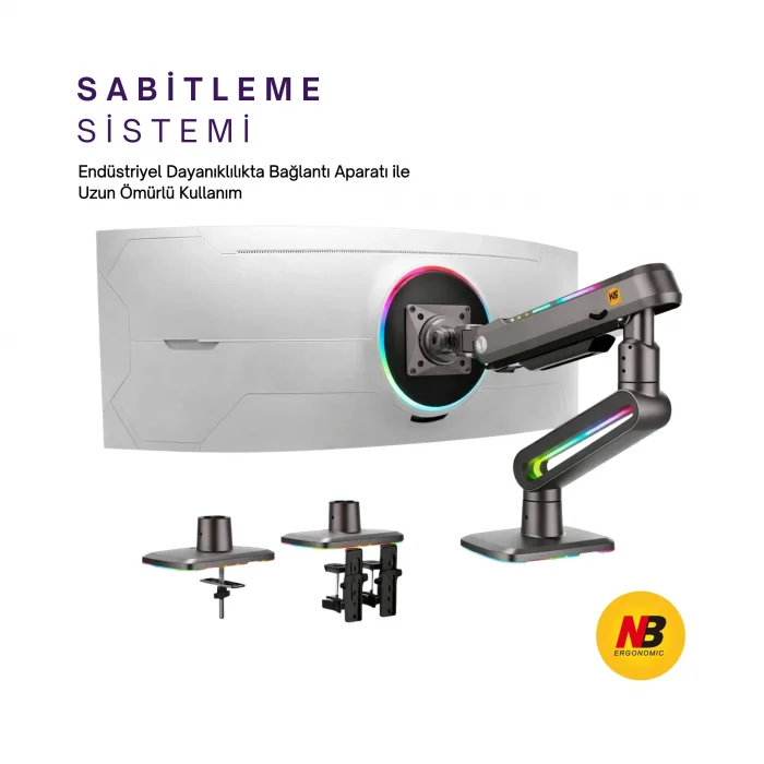 North Bayou NB F6 Gaming 32-60 inç Monitör Kolu 2-20 KG RGB Işıklı Yüksek Taşıma Kapasiteli Profesyonel Monitör Askısı