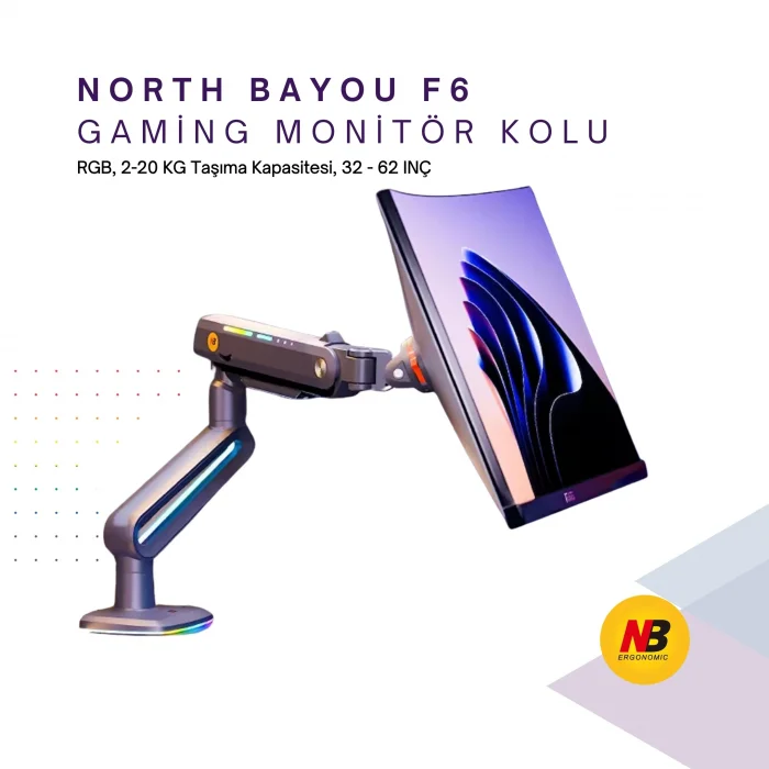North Bayou NB F6 Gaming 32-60 inç Monitör Kolu 2-20 KG RGB Işıklı Yüksek Taşıma Kapasiteli Profesyonel Monitör Askısı