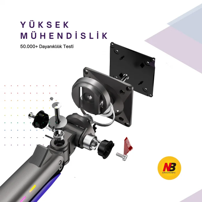 North Bayou NB F6 Gaming 32-60 inç Monitör Kolu 2-20 KG RGB Işıklı Yüksek Taşıma Kapasiteli Profesyonel Monitör Askısı