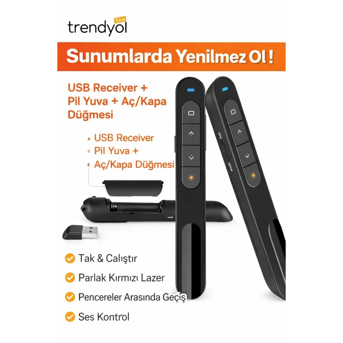 Dailytech Kablosuz Sunum Kumandası Presenter 2.4GHz USB PowerPoint Clicker Ses Link Kontrol