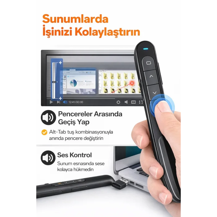 Dailytech Kablosuz Sunum Kumandası Presenter 2.4GHz USB PowerPoint Clicker Ses Link Kontrol