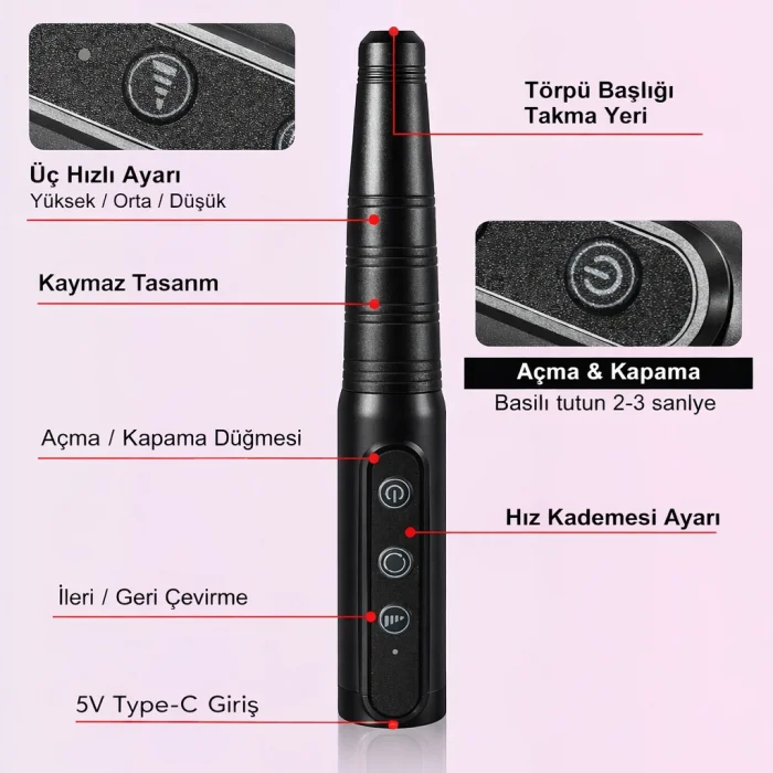 DailyTech Kablosuz Elektrikli Tırnak Törpüsü Şarjlı Profesyonel Manikür Pedikür Cihazı