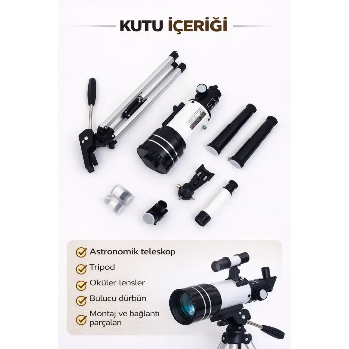 Başlangıç Astronomik Monoküler Teleskop Ay & Yıldız Gözlemi Eğitici Güçlü Optik Tripodlu Set