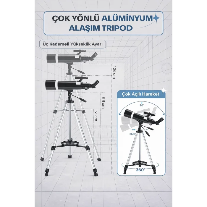Dailytech 80mm Astronomi Teleskop 600mm odak Kumandalı 3x Barlow Lens Setli Yetişkinler & Yeni başlayanlar