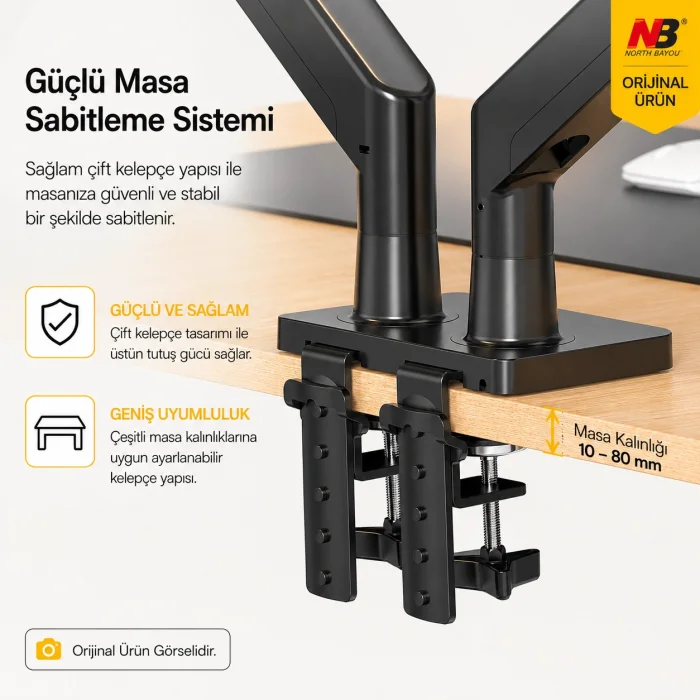 North Bayou G35 Çift Monitör Kolu 22-32 Gazlı Yaylı Ergonomik Monitör Standı 2-12 Kg VESA Uyumlu