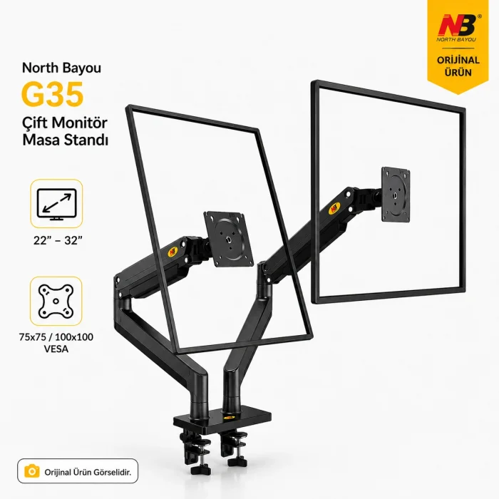 North Bayou G35 Çift Monitör Kolu 22-32 Gazlı Yaylı Ergonomik Monitör Standı 2-12 Kg VESA Uyumlu