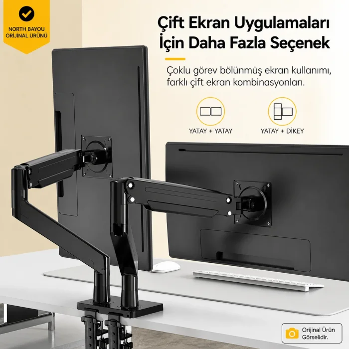 North Bayou G35 Çift Monitör Kolu 22-32 Gazlı Yaylı Ergonomik Monitör Standı 2-12 Kg VESA Uyumlu