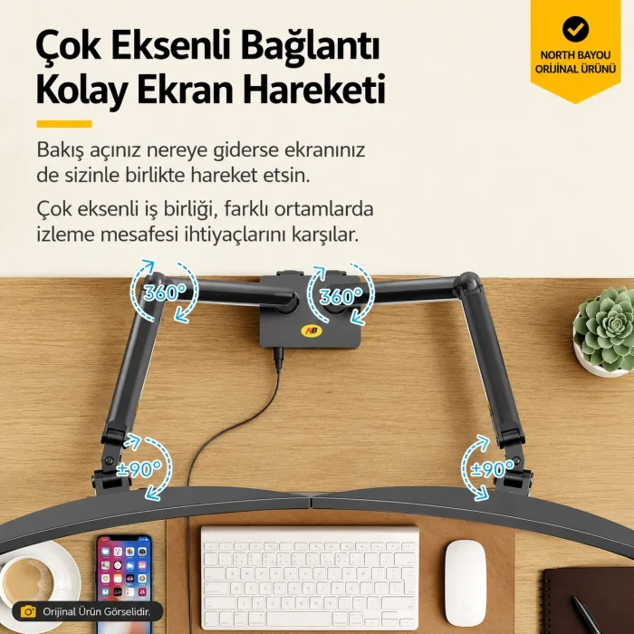 North Bayou G35 Çift Monitör Kolu 22-32 Gazlı Yaylı Ergonomik Monitör Standı 2-12 Kg VESA Uyumlu