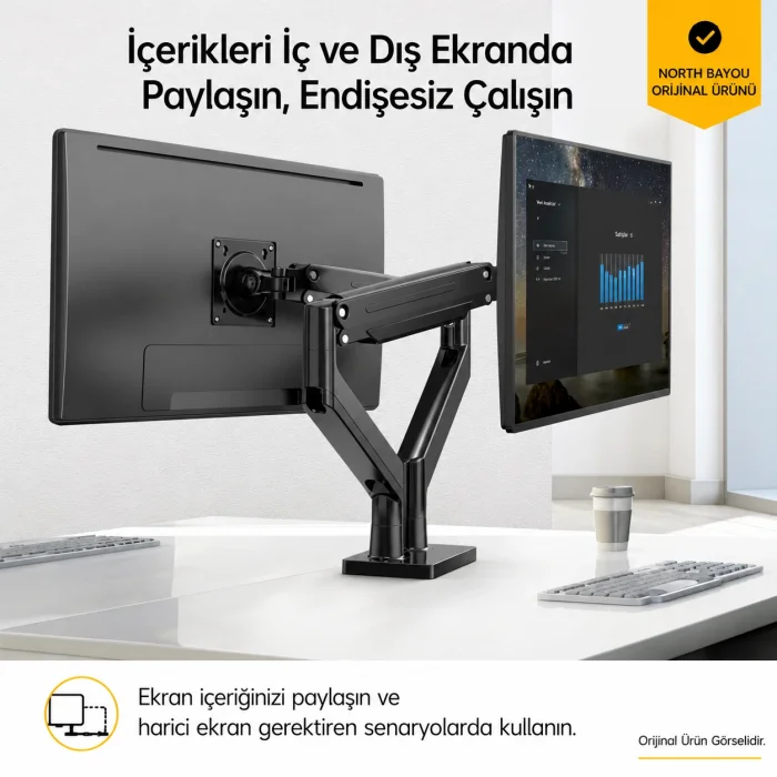 North Bayou G35 Çift Monitör Kolu 22-32 Gazlı Yaylı Ergonomik Monitör Standı 2-12 Kg VESA Uyumlu