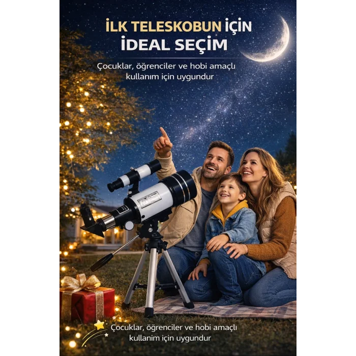 Başlangıç Astronomik Monoküler Teleskop Ay & Yıldız Gözlemi Eğitici Güçlü Optik Tripodlu Set