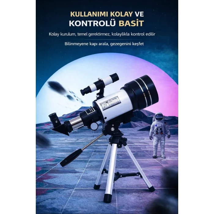 Başlangıç Astronomik Monoküler Teleskop Ay & Yıldız Gözlemi Eğitici Güçlü Optik Tripodlu Set