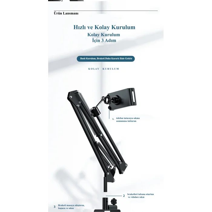 DailyTech 360 Derece Uzun Kol Tablet Telefon Tutucu Stand Stant