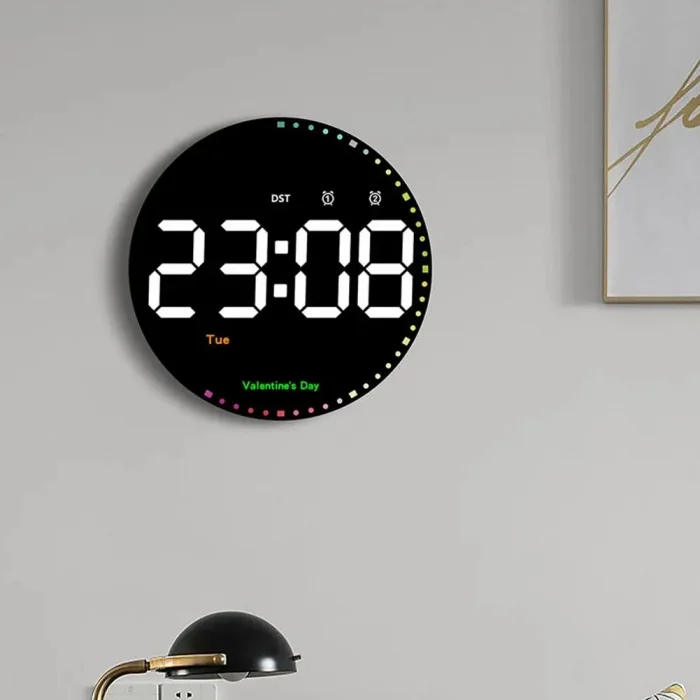 DailyTech Yuvarlak Kumandalı Dijital 10 İnç Duvar Saati Parlaklık Çalar Saat Dekor İçin Masa Saat -