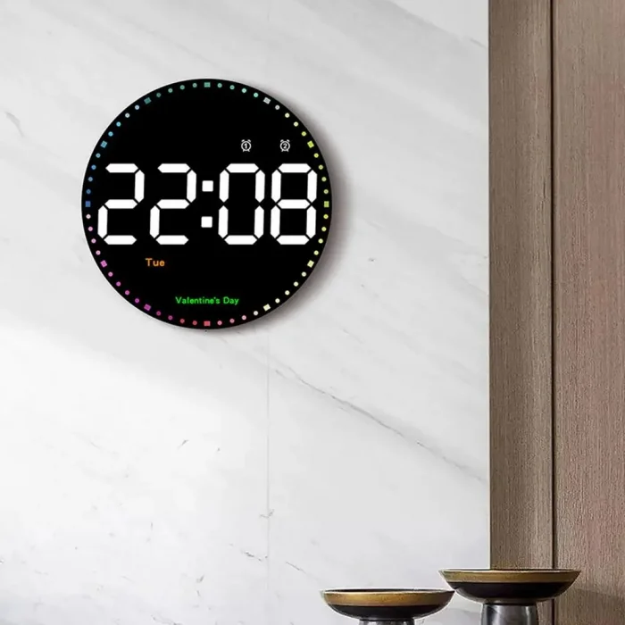 DailyTech Yuvarlak Kumandalı Dijital 10 İnç Duvar Saati Parlaklık Çalar Saat Dekor İçin Masa Saat -