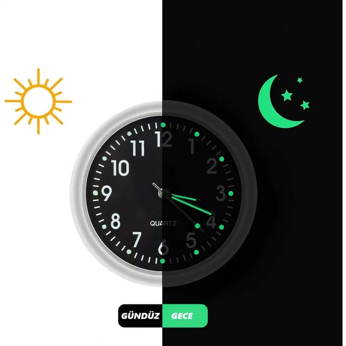 DailyTech Aydınlık Araç Araba Tekne Bisiklet İçin Mini Kuvars Saat - DailyTech - BEYAZ