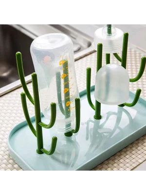 DailyTech Kaktüs Tasarımlı Bebek Biberon Aksesuar Kurutma Standı Su Drenajlı Hijyenik Organizer