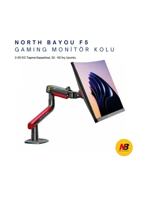 NB F5-GR Gaming Monitör Kolu 32-60 inç RGB Işıklı 2-20 KG Yüksek Taşıma Kapasiteli Profesyonel Monitör Askısı KIRMIZI