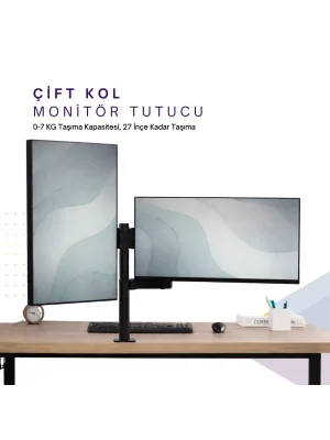 Masaüstü Ayarlanabilir 14-32” Çift Kol Monitör Tutucu SK14-32ÇİFTKOL