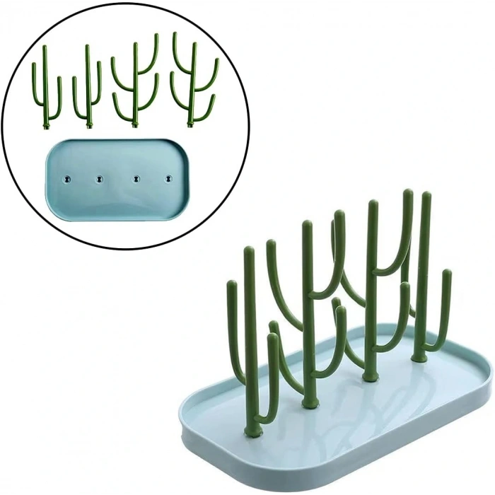 DailyTech Kaktüs Tasarımlı Bebek Biberon Aksesuar Kurutma Standı Su Drenajlı Hijyenik Organizer