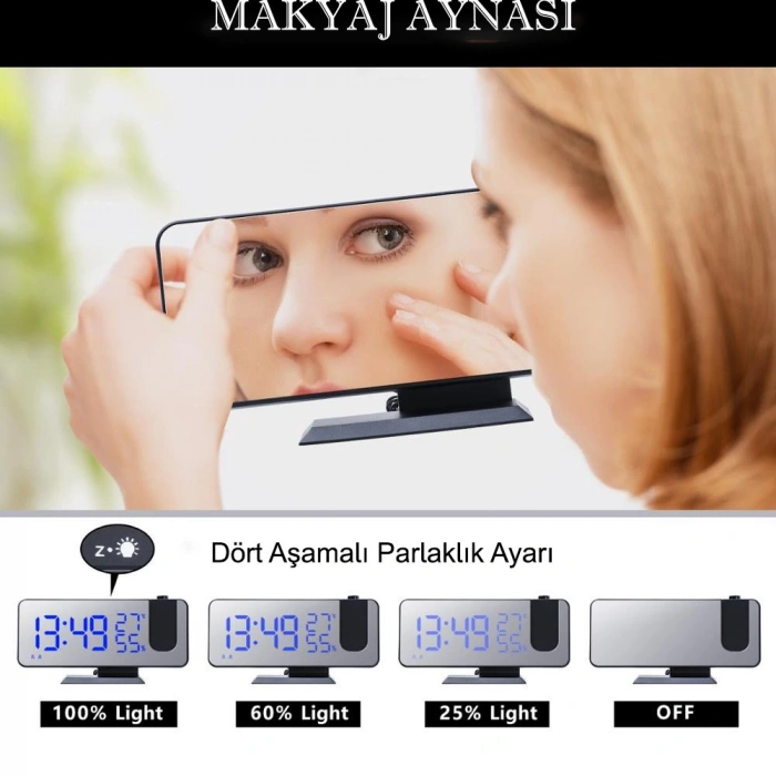 DailyTech Çok Fonksiyonlu Masaüstü Saat (FM Radio Alarm Projeksiyon Sıcaklık Alarm)