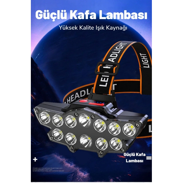 DailyTech 12 LED Şarj Edilebilir Su Geçirmez Kamp Kafa Feneri Lambası