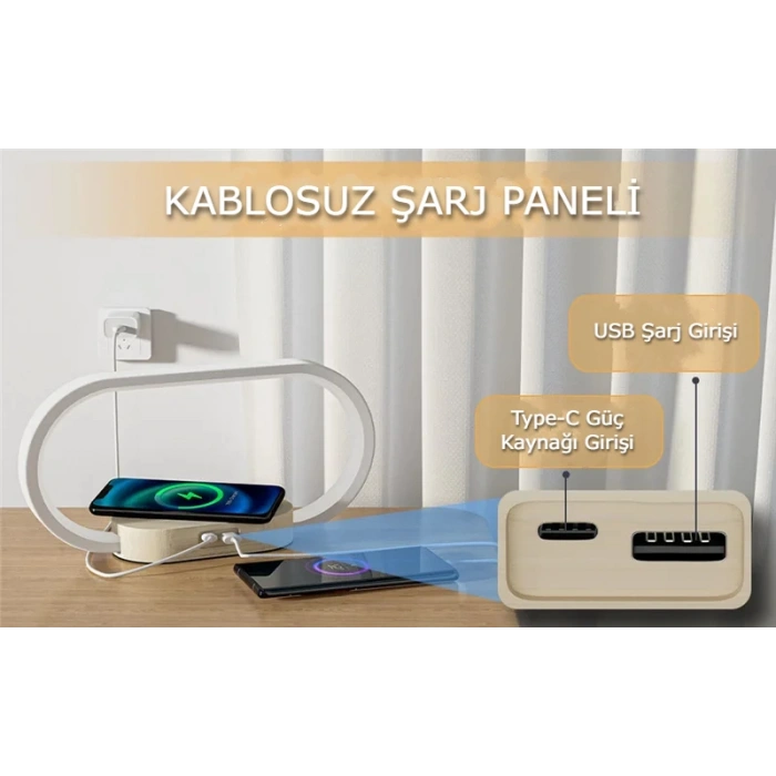 DailyTech Çok Fonksiyonlu Kablosuz Hızlı Şarj İstasyonu Standı Led Masa Gece Lambası