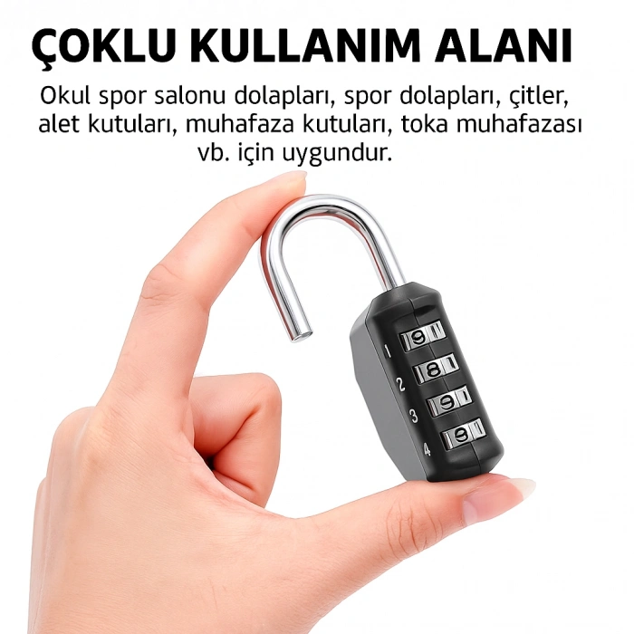 DailyTech 4 Haneli Şifreli Asma Kilit Çelik Halka Dolap Bavul Spor Çantası Okul Spor Salonu Kilidi