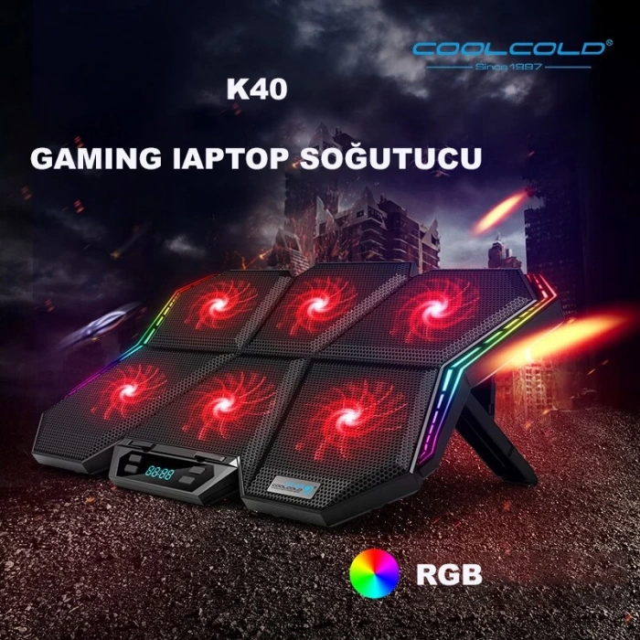 Coolcold LED K40 6 Fanlı 17 inç RGB Laptop Notebook Soğutucu Stand