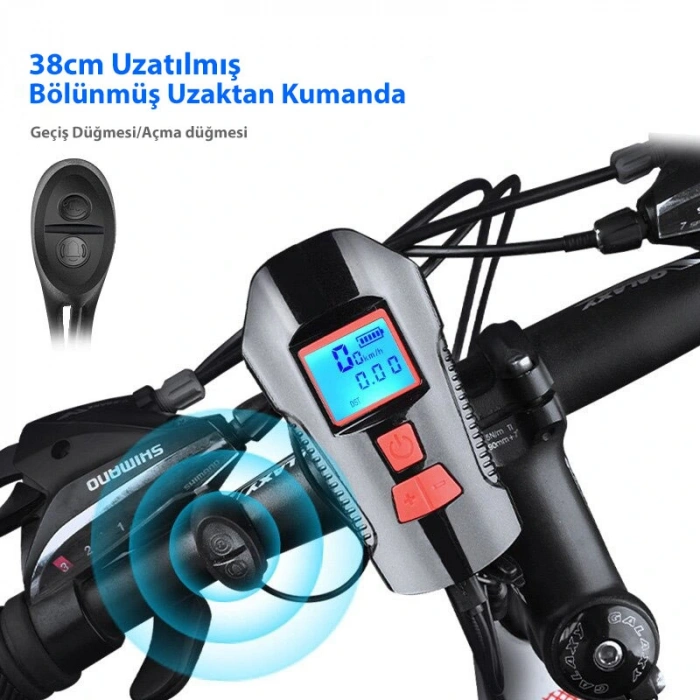 DailyTech Bisiklet Işık Korna LCD Hız Göstergesi Su Geçirmez Fener