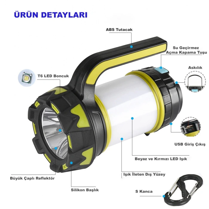 DailyTech 100W USB Şarj LED Lamba Su Geçirmez Kamp El feneri