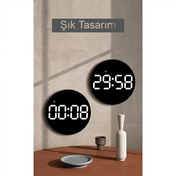 DailyTech Yuvarlak Kumandalı Dijital 10 İnç Duvar Saati Parlaklık Çalar Saat Dekor İçin Masa Saat -