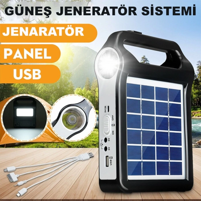DailyTech Taşınabilir USB Şarjlı Solar Güneş Enerjili Kamp Feneri Powerbank