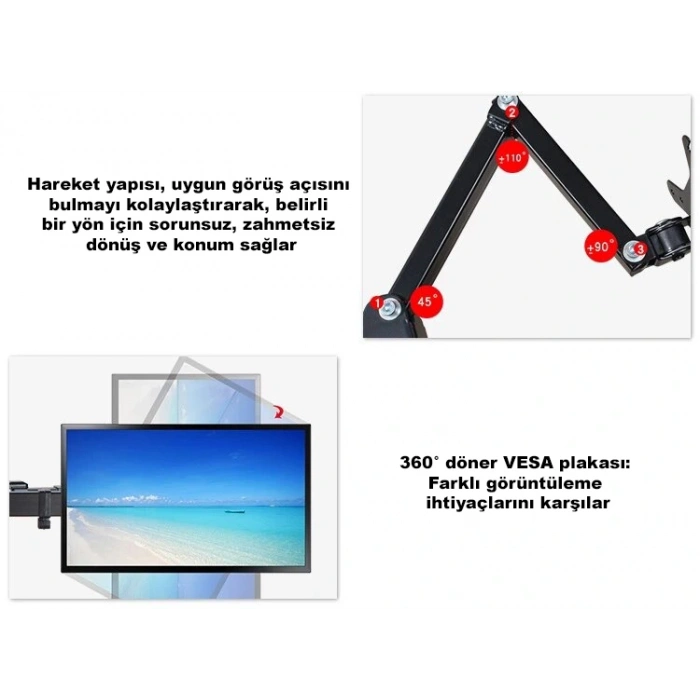 Masaüstü Ayarlanabilir 14-32” Çift Kol Monitör Tutucu SK14-32ÇİFTKOL