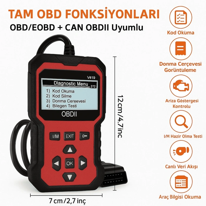 DailyTech 2025 Yeni Nesil OBD2 Arıza Tespit Cihazı Canlı Veri Hata Kodu Okuma & Silme Tüm OBD2 Araçlarla Uyumlu