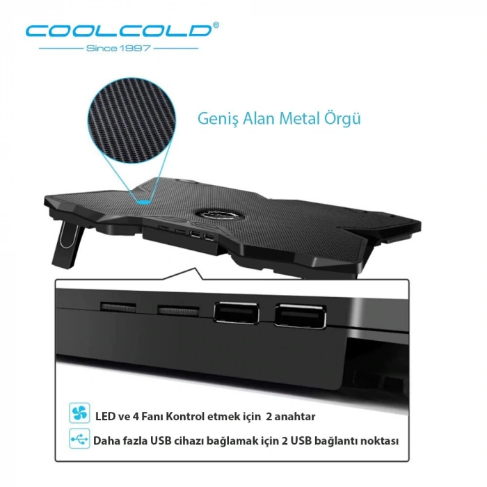 COOLCOLD Gaming 4 Fanlı Işıklı Notebook Laptop Soğutucu Stand