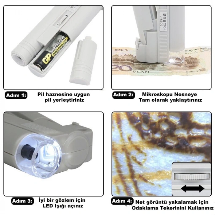 DailyTech 100X Mini Taşınabilir El Mikroskop Büyüteç LED lamba Işığı